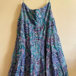 Ralph Lauren Bohemian Blue Paisley Broomstick Maxi Skirt Cotton Medium